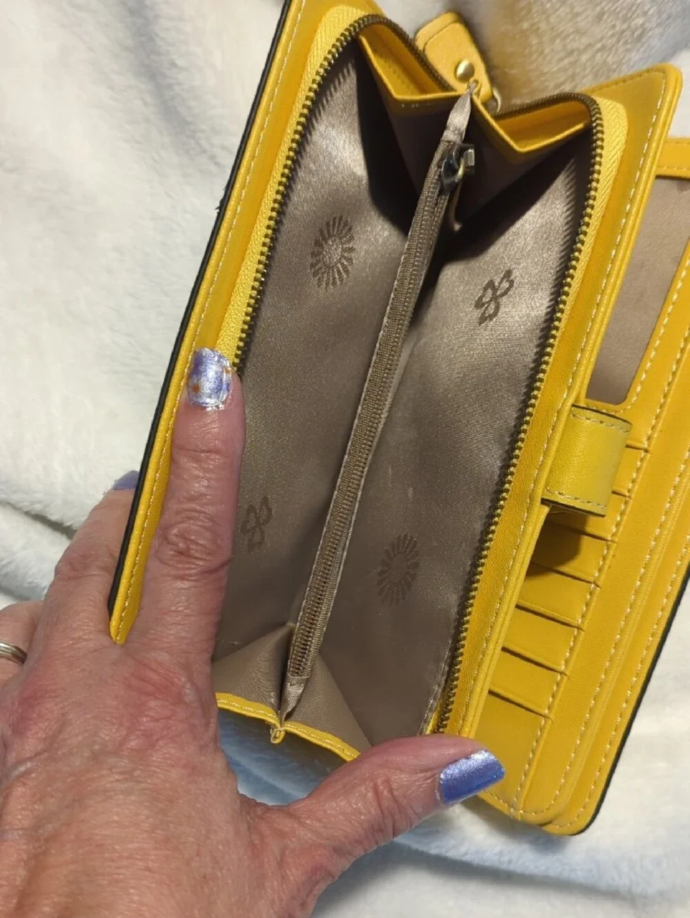 Yellow Wristlet Wallet with Floral Button Accent